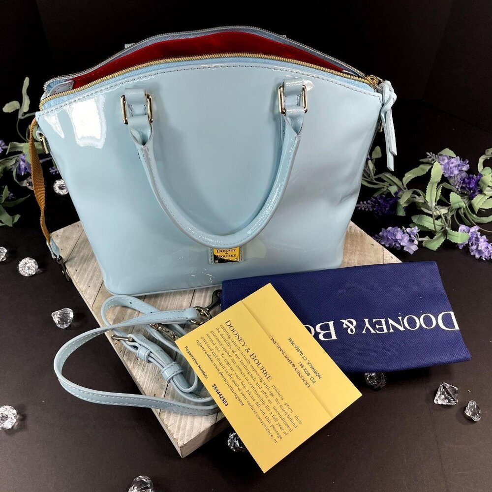 Dooney Bourke Charlie Satchel Purse Blue Shoulder Bag Crossbody Handbag Leather - Picture 8 of 12
